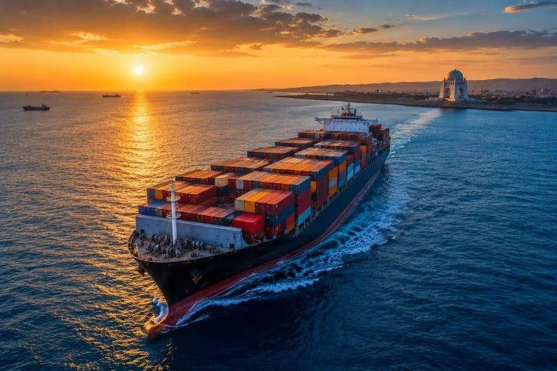 Container ship transporting cargo from China to Pakistan